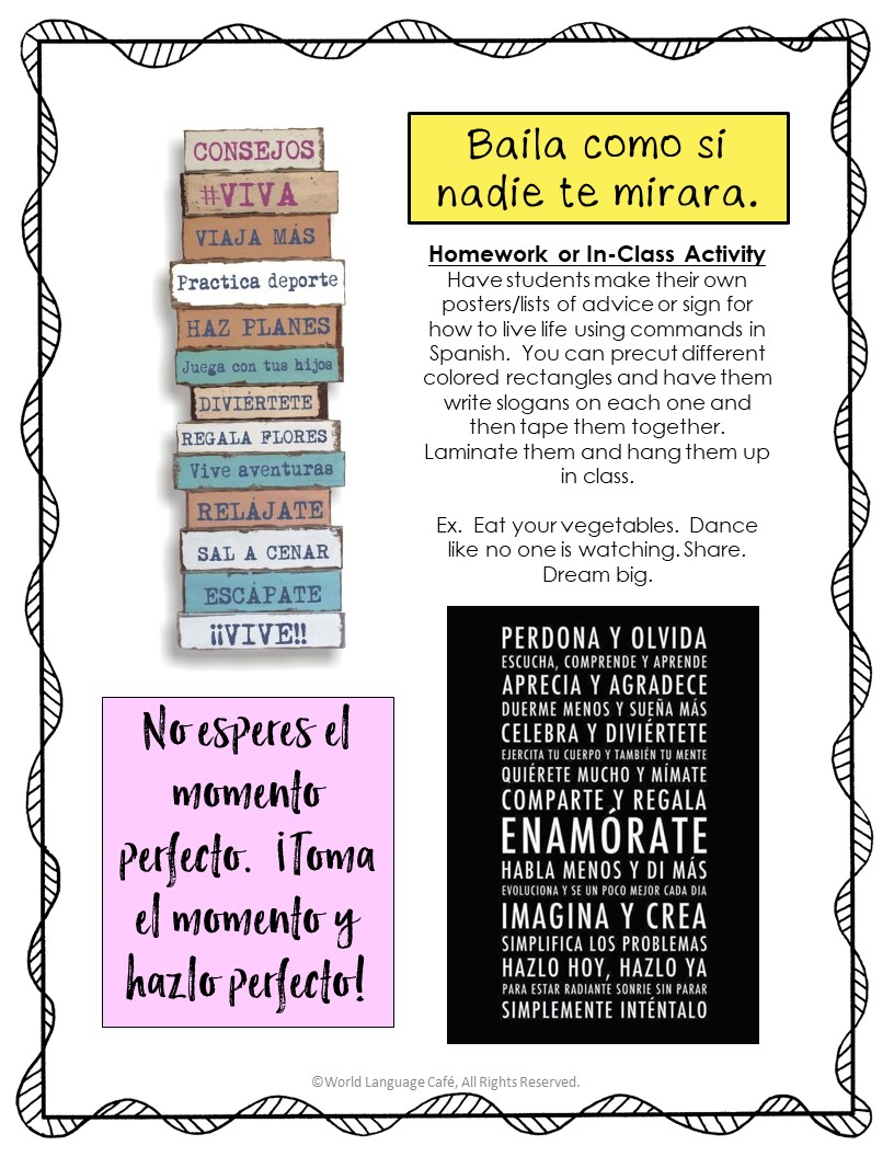 Spanish Commands Activities and Lesson Plans Secondary Spanish Space